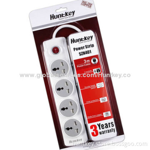 Universal Power Strip with 4 Sockets and Child Protection, One-piece Copper Bar Structural Design